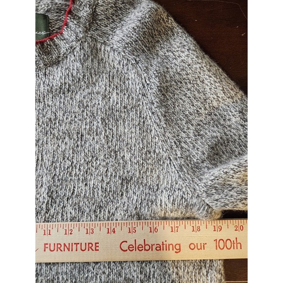 Eddie Bauer Men's Medium Oatmeal  Lambswool Knit Sweater Crewneck Red Trim - Picture 6 of 7